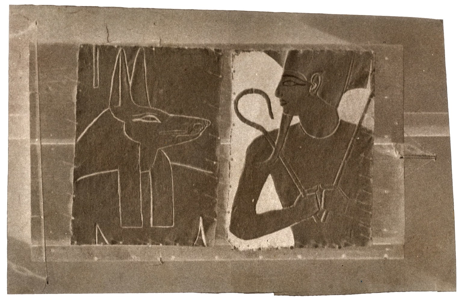 John Beasley GREENE (American, born in France, 1832-1856) Hieroglyphics, the gods Anubis and Amun, 1853-1855 Waxed paper negative 10.9 x 16.9 cm