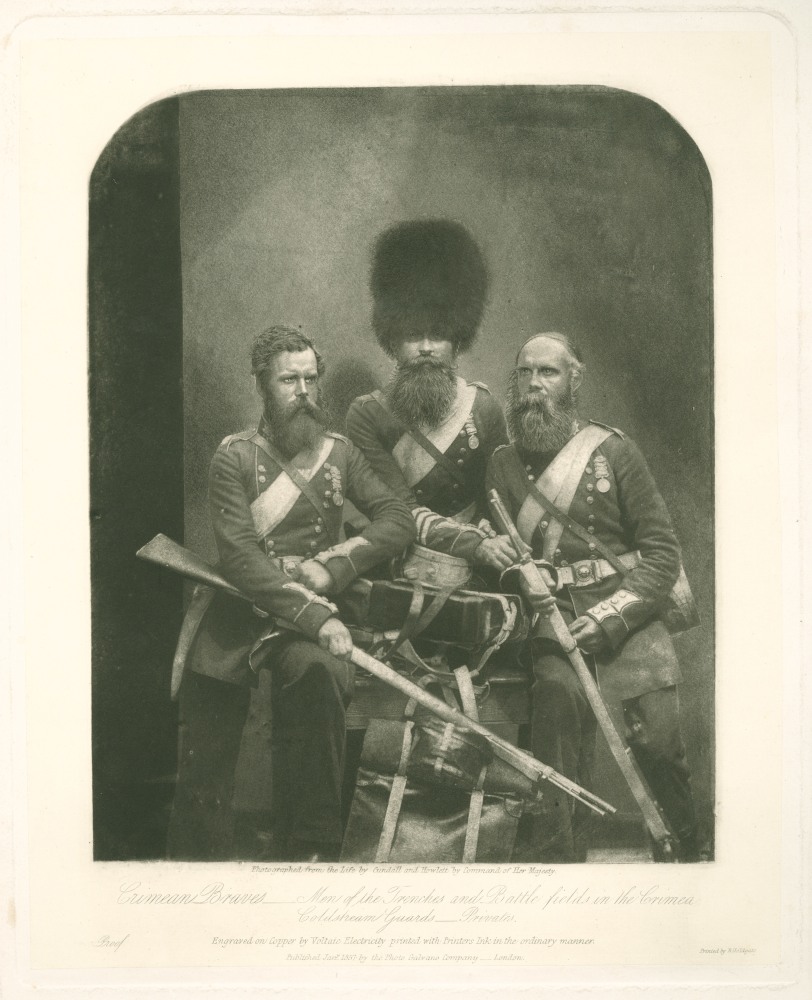 Joseph CUNDALL and Robert HOWLETT (English, 1818-1895 &amp; 1830-1858) &quot;Crimean Braves&quot; Nunn, Potter and Deal, Coldstream Guards, Aldershot Garrison, July 1856 Photogalvanograph proof on laid India paper 24.6 x 19.9 cm