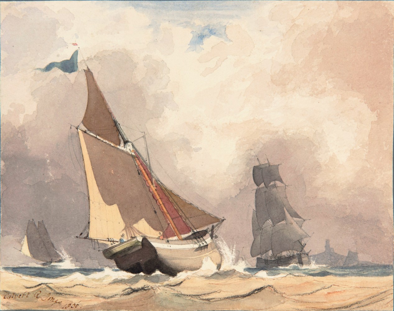 Rev. Calvert Richard JONES (Welsh, 1802-1877) Study of sailing vessels*, 1830 Watercolour 16.3 x 20.4 cm Signed and dated &quot;Calvert R. Jones 1830&quot; in brown ink