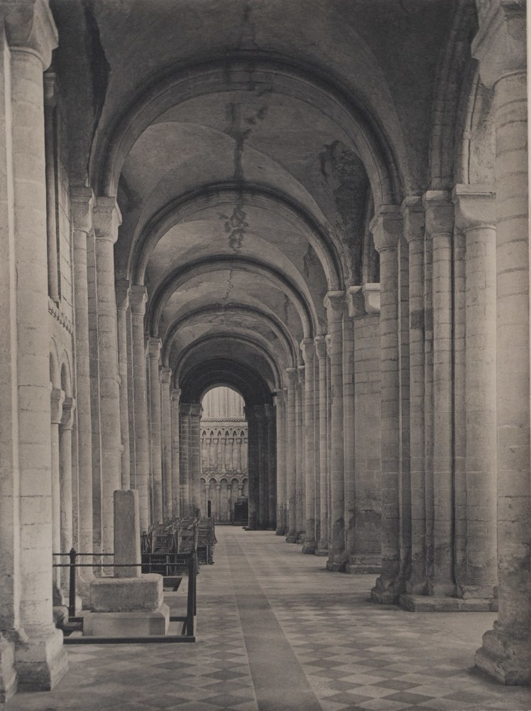 Frederick H. EVANS (English, 1853-1943) &quot;Ely Cathedral: Sth Nave Aisle to West&quot;, probably 1891 Platinum print 23.9 x 17.8 cm mounted on paper two times. First mount 30.3 x 22.9 cm, ruled in ink and wash. Second mount 55.6 x 37.4 cm. Signed &quot;Frederick H. Evans&quot; and titled in pencil with the photographer's blindstamp on first mount