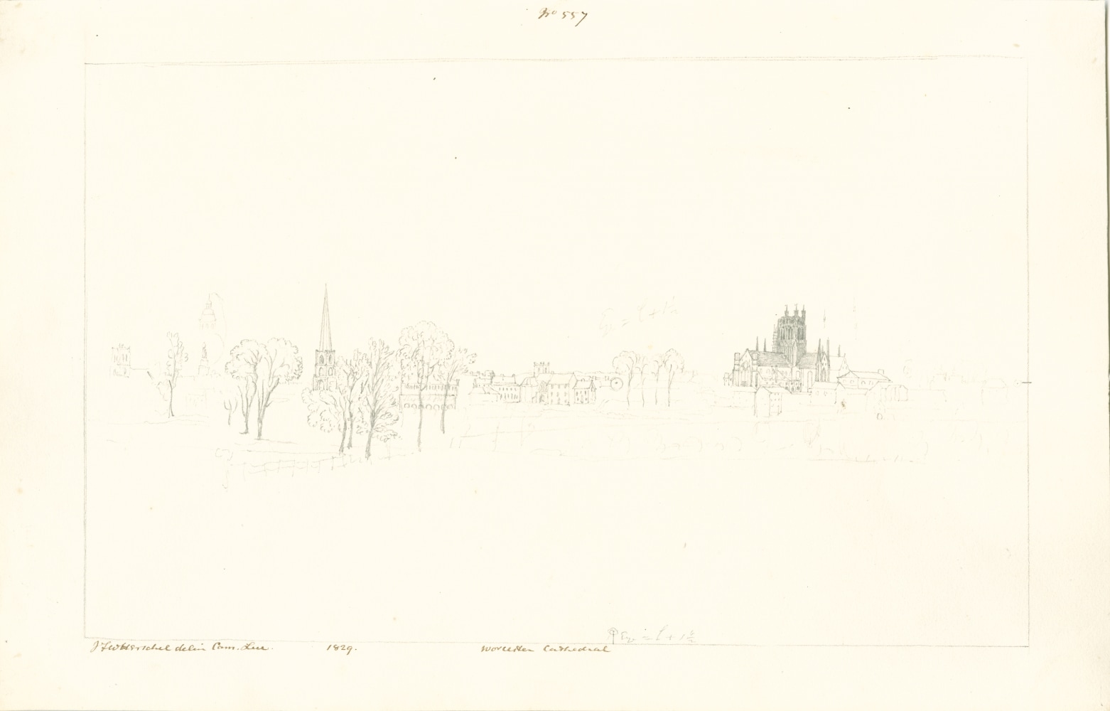 Sir John Frederick William HERSCHEL (English, 1792-1872) &quot;No 557 Worcester Cathedral”, 1829 Camera lucida drawing, pencil on paper 20.2 x 32.2 cm on 24.4 x 38.5 cm paper Watermark “J Whatman Turkey Mill”. Numbered, signed, dated and titled “No 557 / JFW Herschel delin Cam. Luc. / 1829 / Worcester Cathedral” in ink in border. Titled “Worcester” in pencil on verso.
