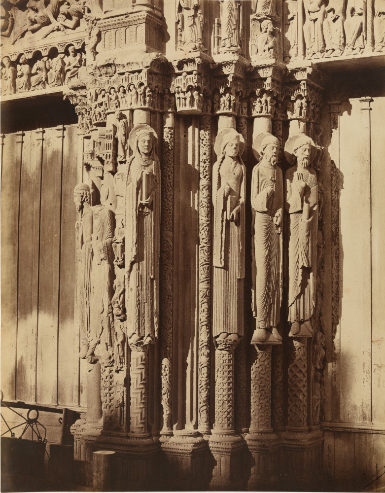 Louis-Auguste &amp; Auguste-Rosalie BISSON (BISSON FRÈRES) (French, 1814-1876 &amp; 1826-1900) Royal Portal with Old Testament figures, Chartres Cathedral, 1857 Coated salt print from a glass negative 45.7 x 36.5 cm mounted on 59.7 x 46.1 cm paper Black &quot;Bisson frères&quot; signature stamp