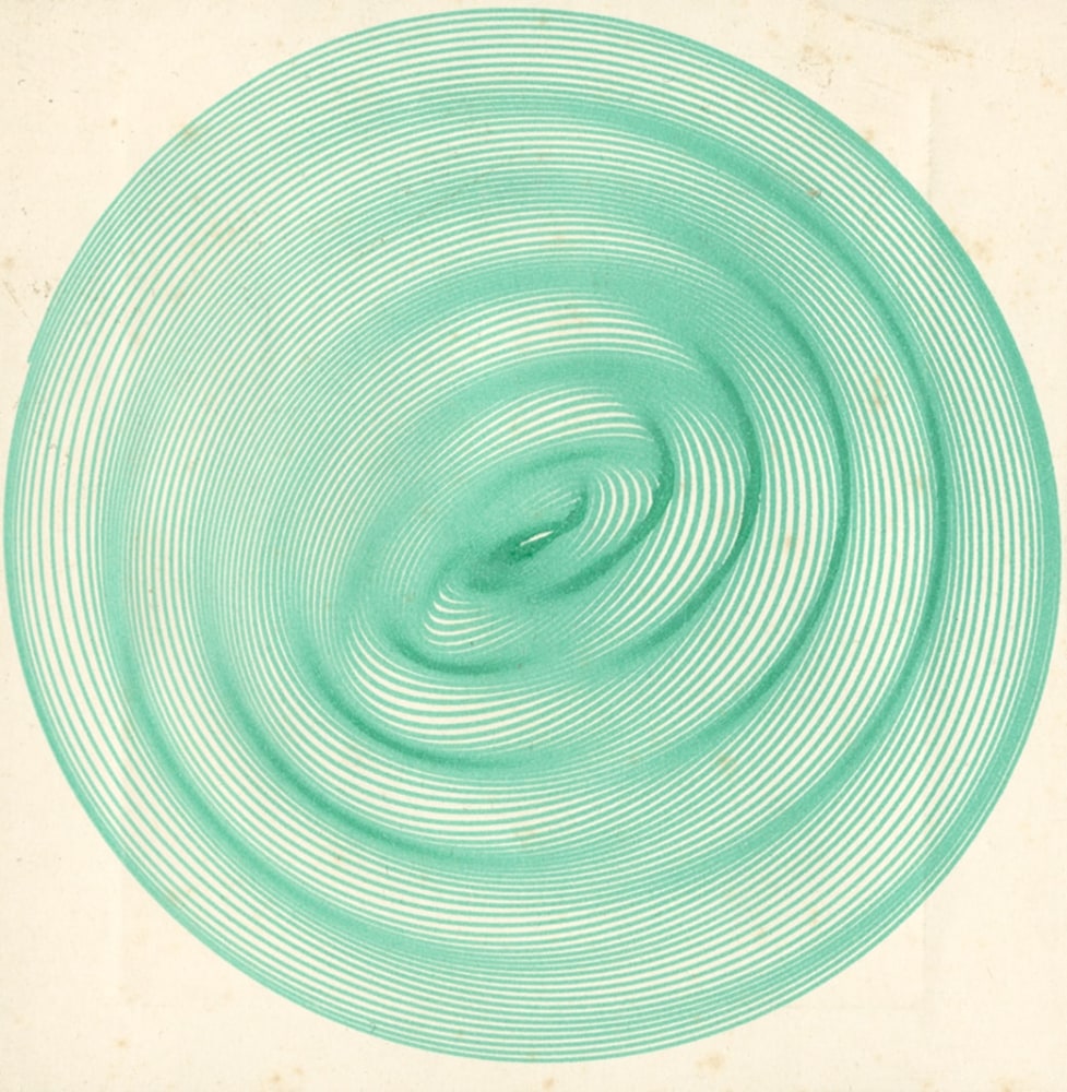 Frederick H. EVANS (English, 1853-1943) Twin elliptical pendulum curve, 1899-1910 Harmonograph drawing in green ink 9.2 x 9.0 cm mounted on 16.2 x 12.4 cm brown paper  &quot;FHE&quot; blindstamp on mount