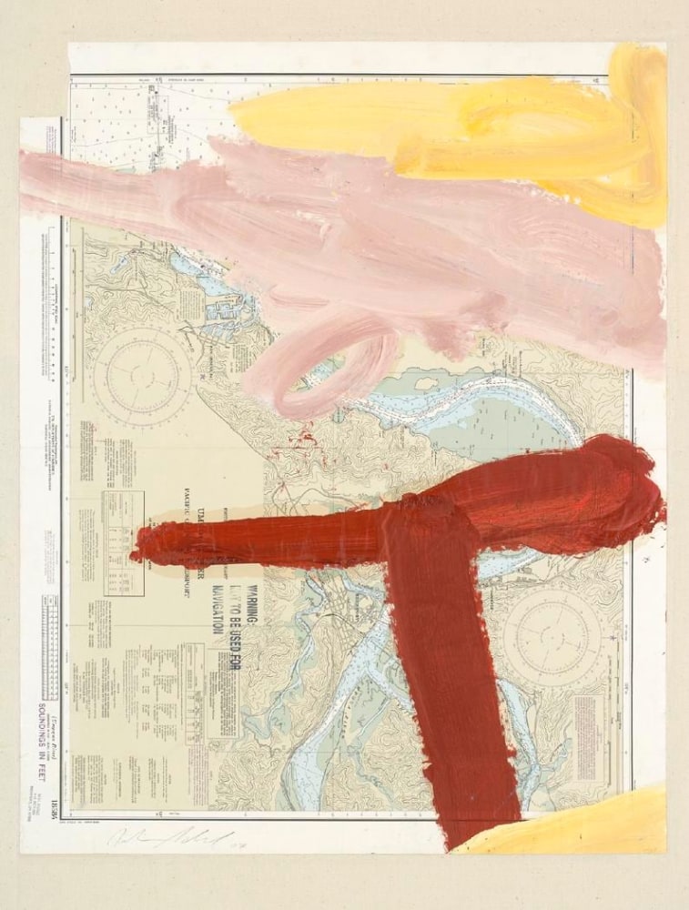 Julian Schnabel
Umpqua River, 2007
oil on map mounted on linen
34 x 27 inches (86,4 x 68,6 cm)
47 7/8 x 40 1/8 inches (121,6 x 102 cm) frame
SW 07487
Private Collection