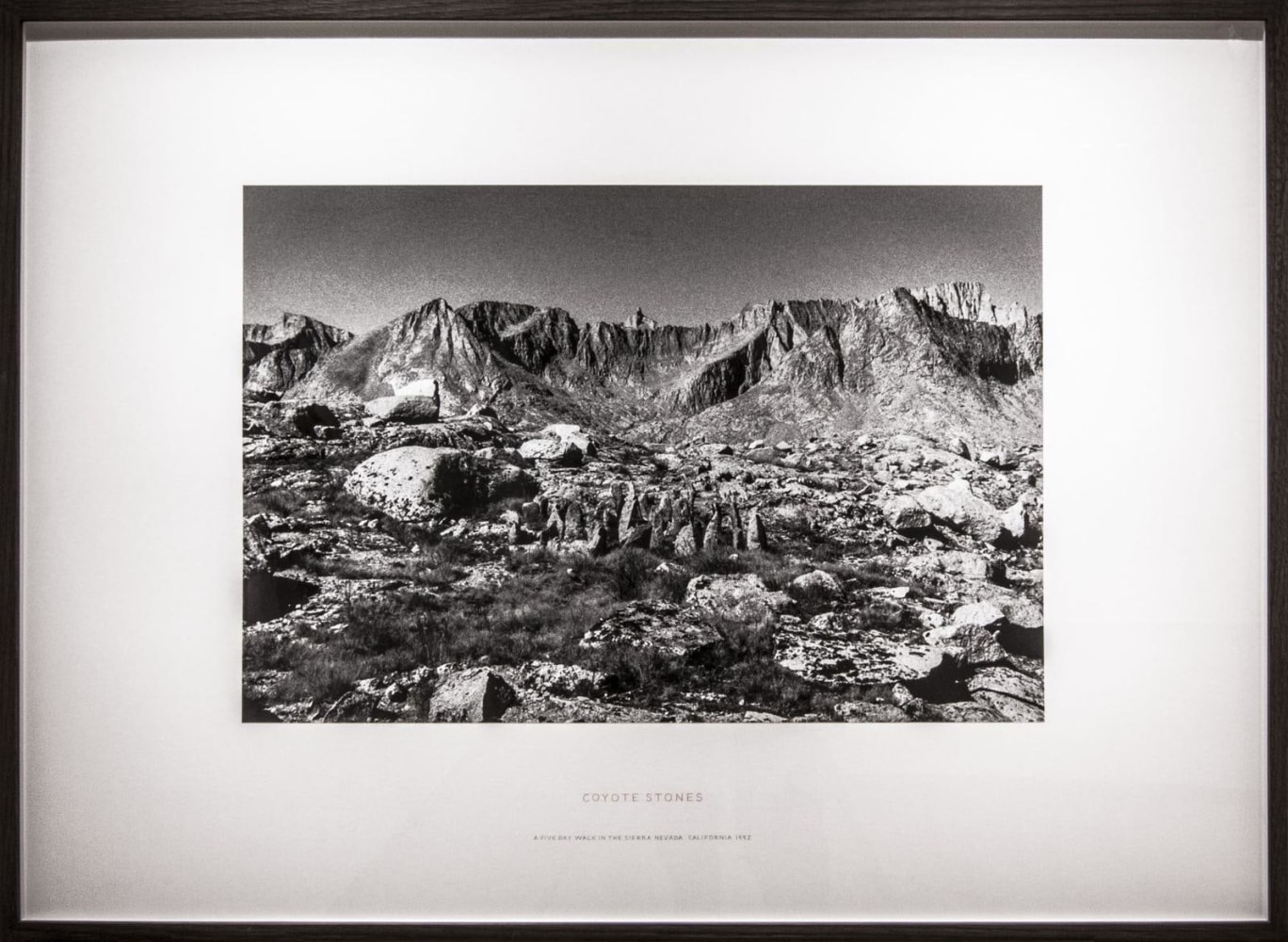 Richard Long
Coyote Stones (A Five-Day Walk in the Sierra Nevada, California, 1992), 1992
gelatin silver print
33 x 45 inches (83,8 x 114,3 cm) frame