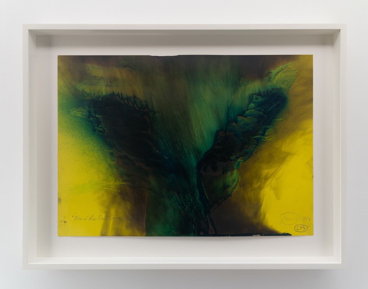 Otto&amp;nbsp;Piene
Fire in the Rainforest, 1975
gouache and soot on paper
19 x 26 3/4 inches (48,3 x 67,9 cm)
24 1/4 x 32 1/8 x 2 3/4 inches (61,6 x 81,6 x 7 cm) frame
SW 13365