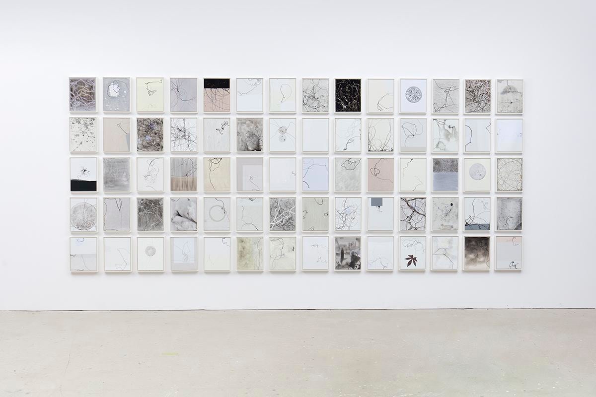 Emil Lukas
Not on Another Planet, 2019
hand-ground Sumi ink with mixed media between wood and glass seventy parts
14 x 11 x 1 3/4 inches (35,6 x 27,9 x 4,4 cm) each
15 1/8 x 12 1/8 x 1 3/4 inches (38,4 x 30,8 x 4,4 cm) each frame
83 x 194 inches (210,8 x 492,8 cm) overall as installed
SW 20001