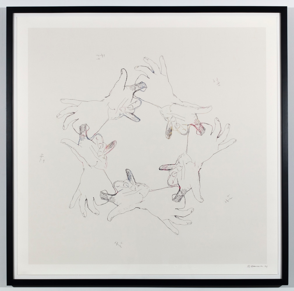 Bruce&amp;nbsp;Nauman
Untitled (from Fingers &amp;amp; Holes Series), 1994
monoprint
35 x 35 1/4 inches (88,9 x 89,5 cm)
37 3/4 x 37 3/4 inches (96 x 96 cm) frame
SW 17073