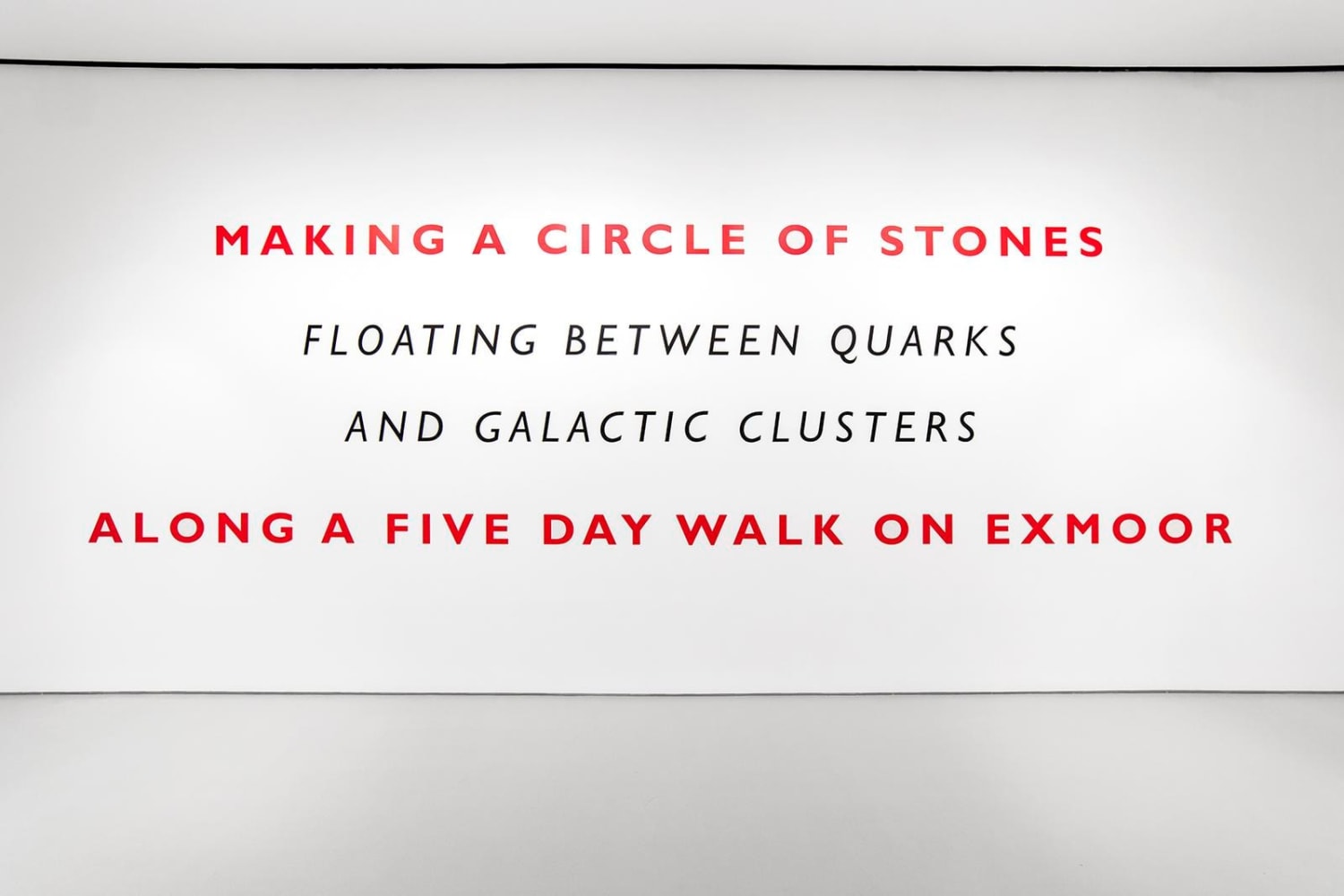 Richard&amp;nbsp;Long
Making a Circle of Stones, 2019
text
104 x 282 inches (264,2 x 716,3 cm) as installed
framed text: 41 3/4 x 63 1/8 inches (106 x 160,3 cm)