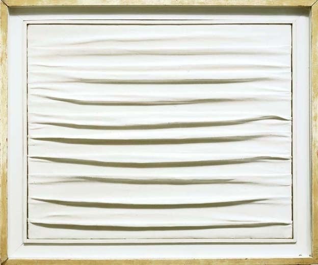 Piero Manzoni
Achrome, 1957-58
kaoline on folded canvas
17 1/2 x 21 1/2 inches (44,5 x 54,6 cm) canvas
21 3/4 x 25 11/16 inches (55,3 x 65,3 cm) frame
SW 00175
Collection of The Art Institute of Chicago