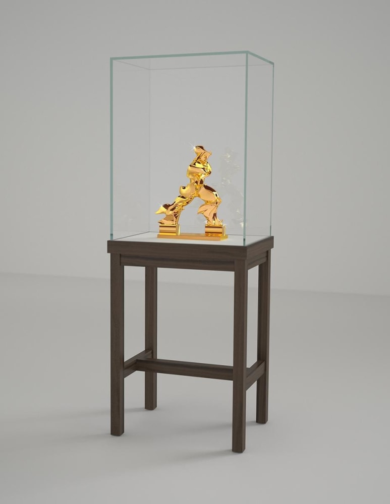 24 carat gold sculpture of a figure based on Umberto Boccioni's &quot;Unique Forms of Continuity in Space&quot;