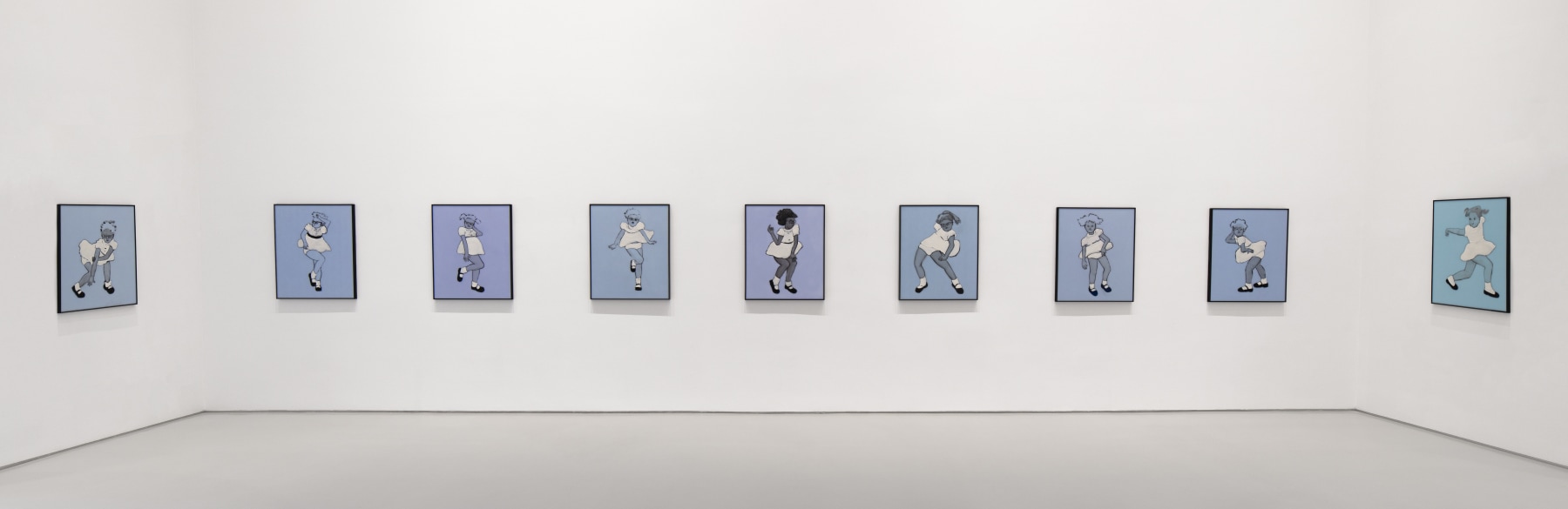 installation view of a group of Kim Dingle's Blue Lemon paintings