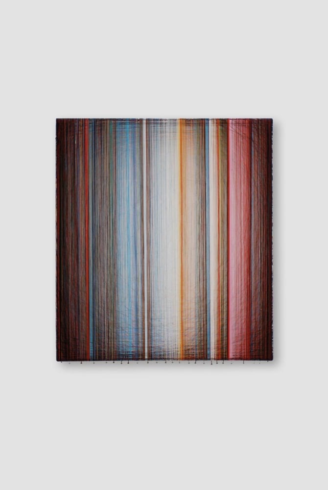 Emil Lukas
Liquid Silk Light, 2012
silk thread over wood frame with nails
19 x 17 x 3 3/8 inches (48,3 x 43,2 x 8,6 cm)
SW 12114
Private Collection