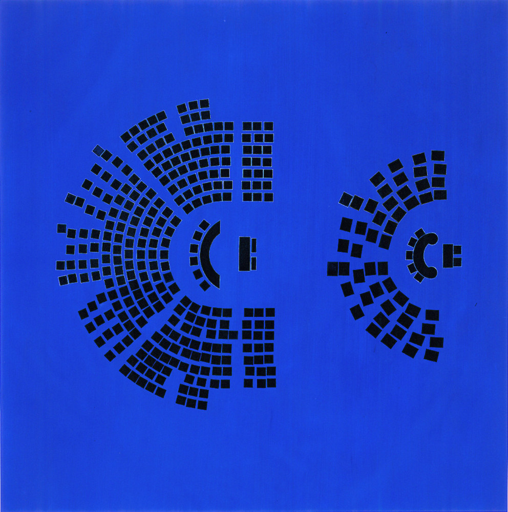 Guillermo Kuitca
Nocturnes (Congressional Seats), 2002
oil and colored pencil on linen
77 3/8 x 77 3/8 inches (196,5 x 196,5 cm)
SW 02425