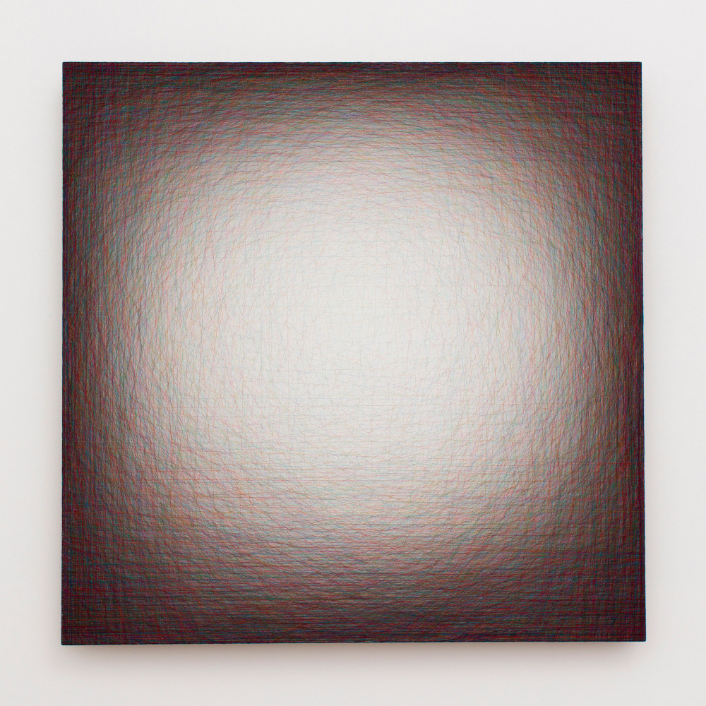 Emil&amp;nbsp;Lukas
Bright Harmonic, 2022
thread over painted wood frame with plaster and nails
42 1/2 x 42 1/2 x 3 3/4 inches (108 x 108 x 9,5 cm)
SW 24385