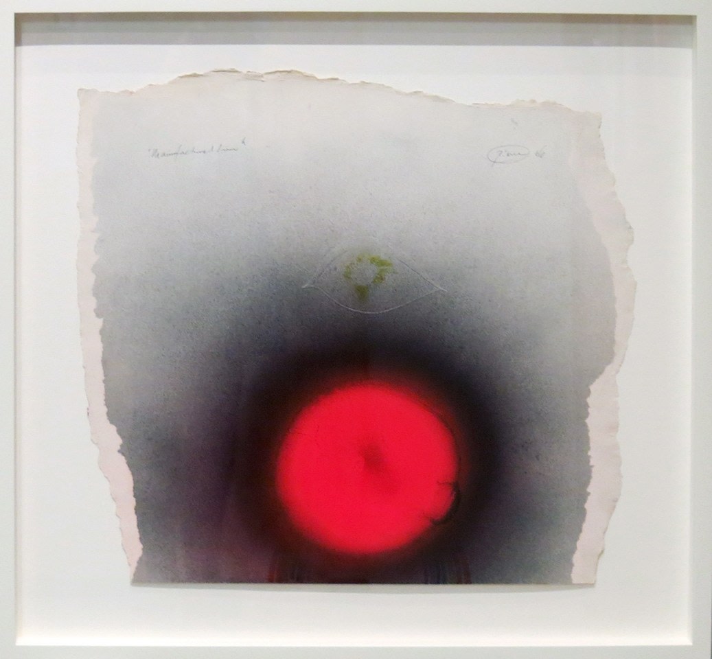 Otto Piene
Manufactured Sun, 1966
pigment and soot on paper
20 1/2 x 22 1/4 inches (52 x 56,5 cm)
26 1/2 x 28 1/2 inches (67,3 x 72,3 cm) frame
SW 13364