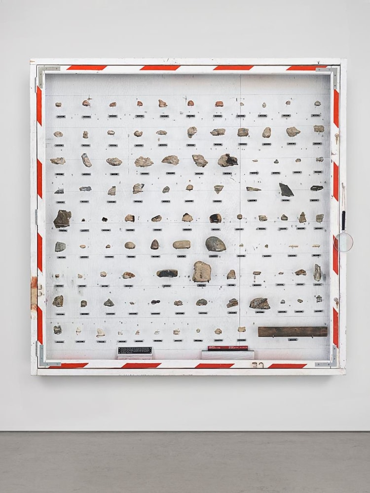 Tom Sachs
Mars Rocks, 2012
Mars geology samples, ConEd barrier, plywood, steel hardware, latex paint, UV plexi
73 1/2 x 73 1/2 x 7 1/4 inches (186,7 x 186,7 x 18,4 cm)
SW 17215