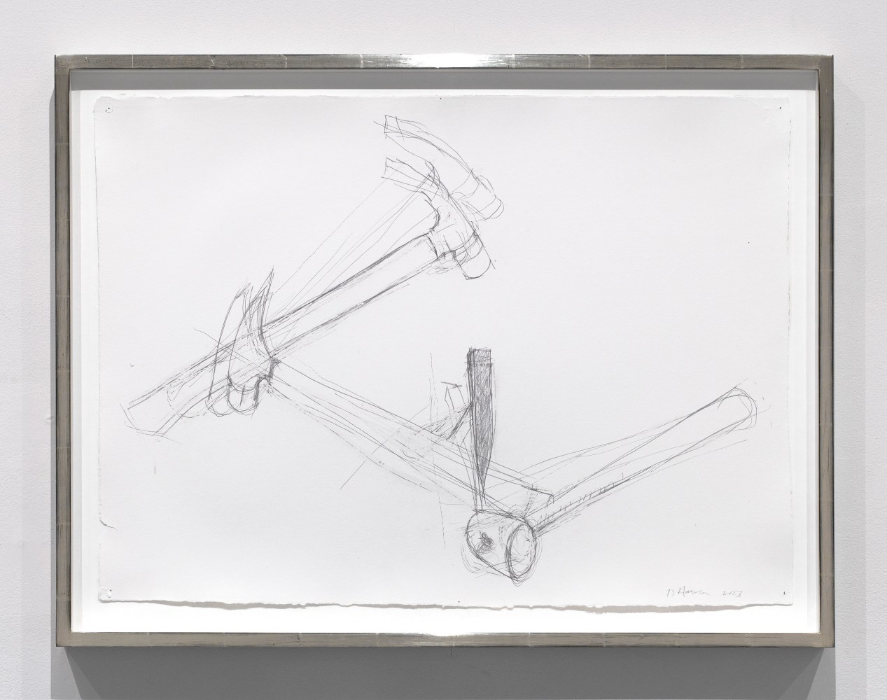 Bruce&amp;nbsp;Nauman
Hammers, 2023
silverpoint on prepared paper
21 1/2 x 30 inches (54,6 x 76,2 cm)
25 1/2 x 33 1/4 x 2 inches (64,8 x 84,5 x 5,1 cm) frame
SW 24222