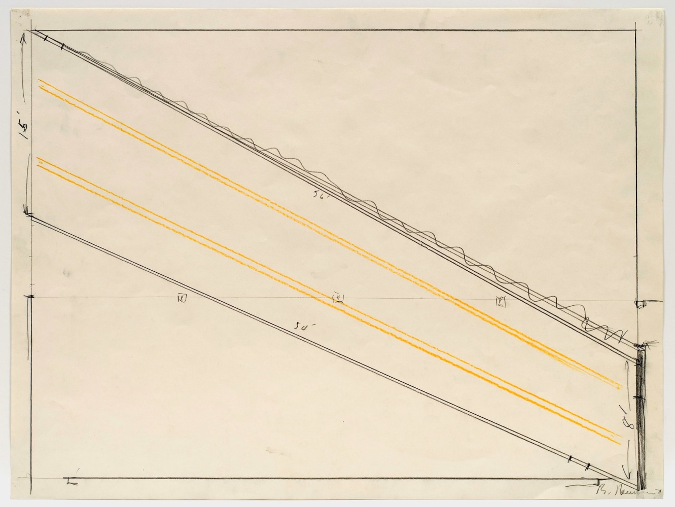 Bruce&amp;nbsp;Nauman
Untitled (Study for Installation with Yellow Lights (Castelli Installation with Yellow Lights)), 1971
graphite and colored pencil on paper
18 x 24 inches (45,7 x 61 cm)
20 5/8 x 26 5/8 inches (52,4 x 67,6 cm) frame
SW 97296