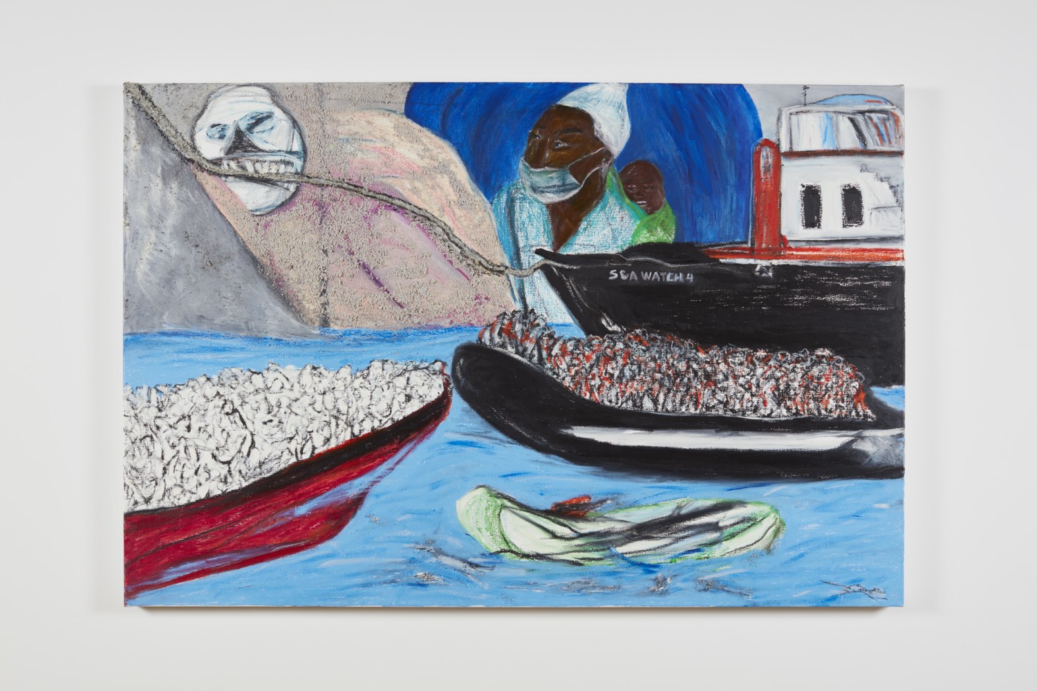 (Aan de ketting) &amp;ndash; Encha&amp;icirc;n&amp;eacute; Lesbos (Border Line), 2020
Oil stick and nepheline gel on canvas
39 1/2 x 59 inches (100.3 x 149.9 cm)