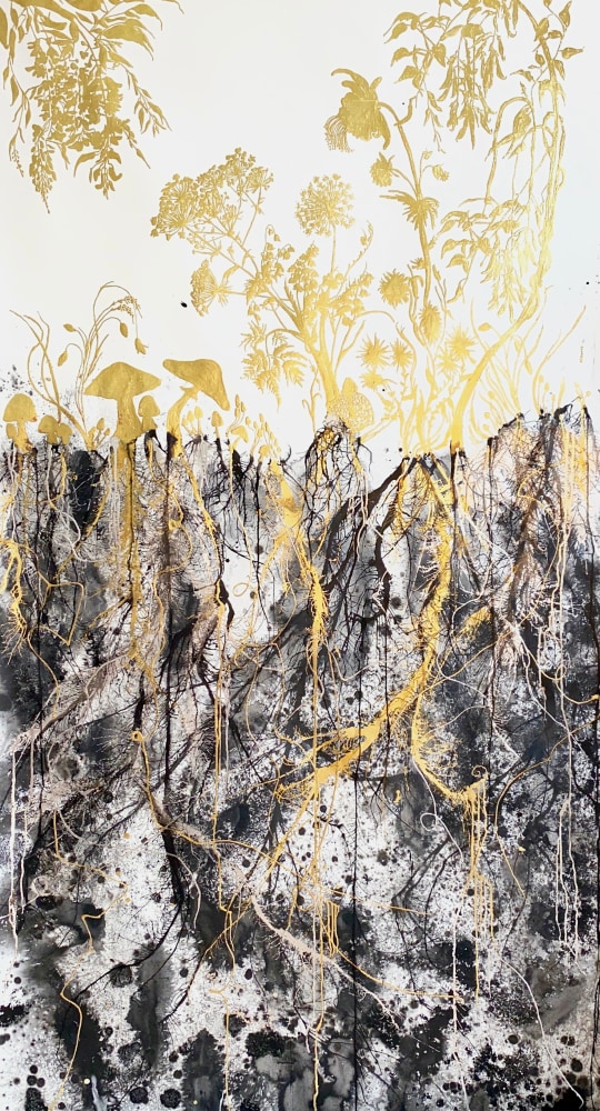 Toxic: Plants That Kill (antidote included), 2024

Gold and silver leaf, ink, and charcoal on paper

96h x 51.50w in