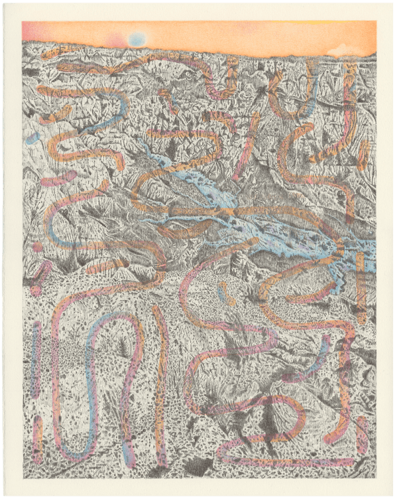 Joey Parlett

Sunset Snakes, 2022

Ink and colored pencil on paper

14h x 11w in