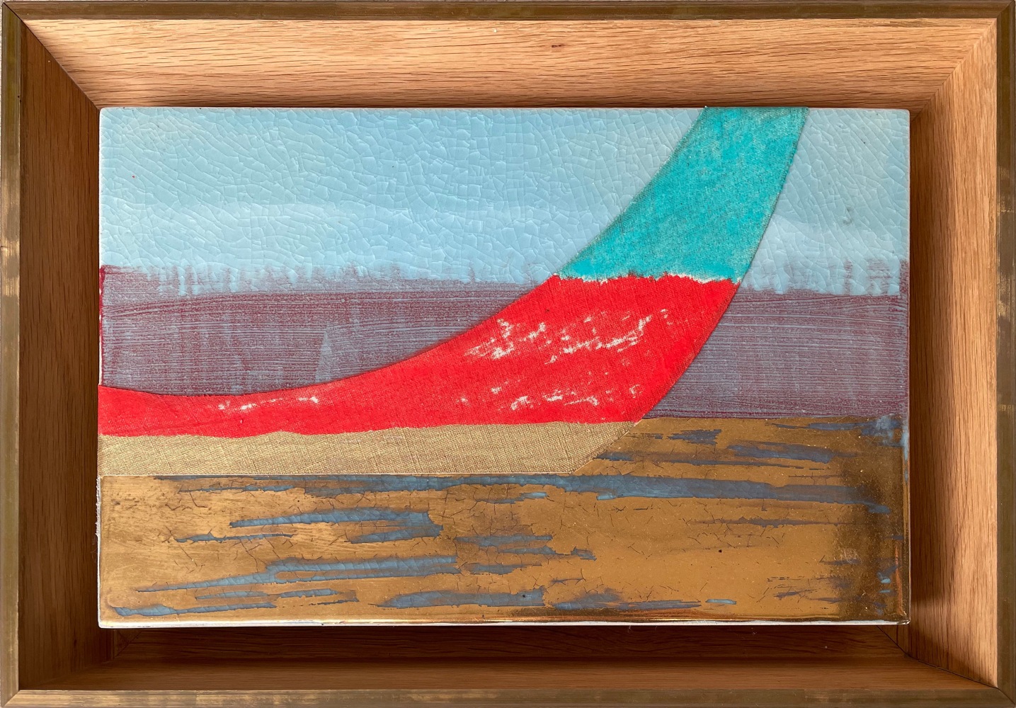 Frank.Olt.Untitled.Encaustic.on.Canvas.with.Ceramic.red.boat.blue.sail