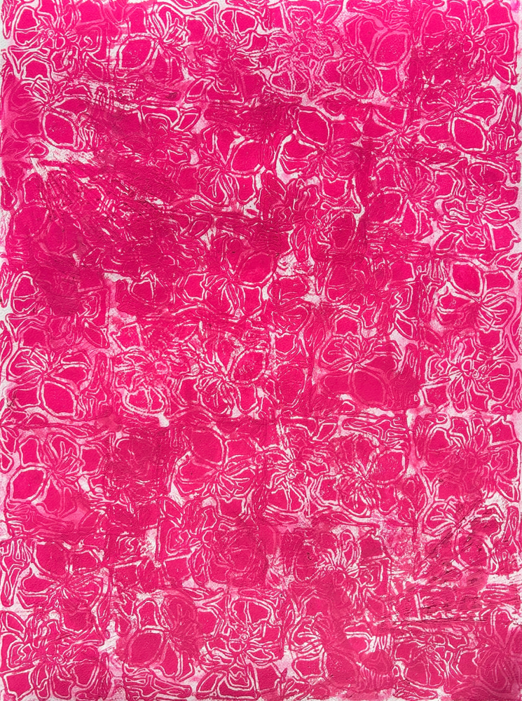 La flor de maga danzante, 2024

Acrylic, hibiscus flower, fabric, and block printing ink on paepr

18h x 24w in

Edition of 6