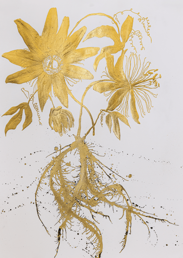 Passion Flower, 2023

Gold leaf on paper

30h x 22w in