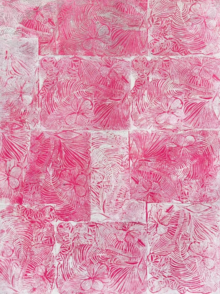 Plantas las que me est&amp;aacute;n formando (Old Pink), 2024

Acrylic, fabric, and block printing ink on paper

18h x 24w in

Edition of 6