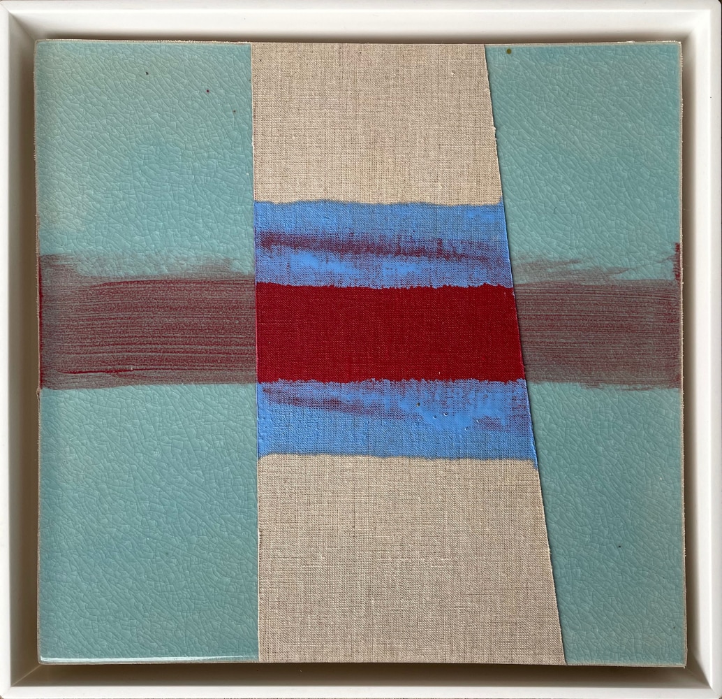 Frank.Olt.Untitled.Encaustic.on.Canvas.with.Ceramic.red.stripe.over.blue