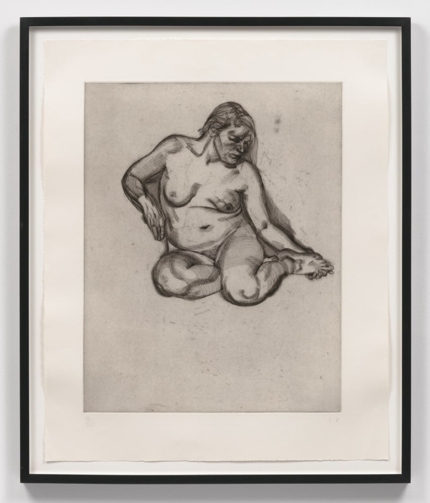 Lucian Freud
Girl Holding Her Foot, 1985

Etching on Somerset Satin White paper, ed. of 50

image: 27 1/8 x 21 3/8 in. / 68.9 x 54.3 cm

sheet: 35 x 28 3/8 in. / 88.9 x 72.1 cm