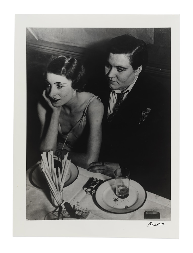 Au Monocle, un couple&amp;nbsp;(Fat Claude and her Girlfriend at Le Monocle), c. 1932
gelatin silver print on double weight paper
image: 13 3/4 x 10 3/8 in. / 34.9 x 26.4 cm

sheet: 15 7/8 x 11 7/8 in. / 40.3 x 30.2 cm&amp;nbsp;

recto:&amp;nbsp;signed, lower right&amp;nbsp;

verso:&amp;nbsp;stamped &amp;lsquo;Copyright by BRASSA&amp;Iuml; 1932 All Rights Reserved&amp;rsquo;; &amp;lsquo;Tirage de l&amp;rsquo;Auteur&amp;rsquo;, inscribed &amp;lsquo;Le couple d&amp;rsquo; homosexuelles 1933&amp;rsquo;; &amp;lsquo;Pl. 437A&amp;rsquo;; &amp;lsquo;PN1228&amp;rsquo;&amp;nbsp;