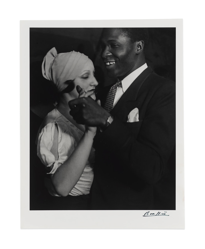 Couple au Bal N&amp;egrave;gre, rue Blomet, (Couple at the Bal N&amp;egrave;gre, Rue Blomet), c. 1932
gelatin silver print on double weight paper
image: 10 1/8 x 8 in. / 25.7 x 20.3 cm&amp;nbsp;
sheet: 11 5/8 x 9 1/16 in. / 29.5 x 23 cm

recto:&amp;nbsp;signed, lower right&amp;nbsp;

verso:&amp;nbsp;stamped &amp;lsquo;Copyright by BRASSA&amp;Iuml; 19 All Rights Reserved&amp;rsquo;; &amp;lsquo;INTERDICTION DE REPRODUIRE SANS AUTORISATION DE L&amp;rsquo;AUTEUR&amp;rsquo;; &amp;lsquo;Tirage de l&amp;rsquo;Auteur&amp;rsquo;, inscribed &amp;lsquo;Pl. 466&amp;rsquo;; &amp;lsquo;page 128&amp;rsquo;; &amp;lsquo;PN1065&amp;rsquo;&amp;nbsp;