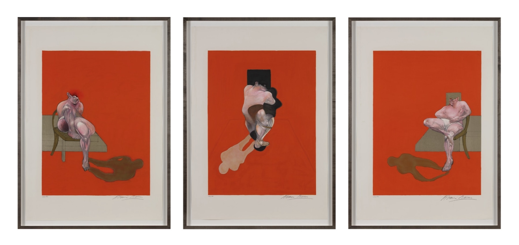 Francis Bacon
Triptych 1983, 1984

a set of 3 lithographs, ed. of 180

image: each 26 x 19 1/2 in. / 66 x 49.5 cm

sheet: each 35 x 24 1/2 in. / 88.9 x 62.2 cm
