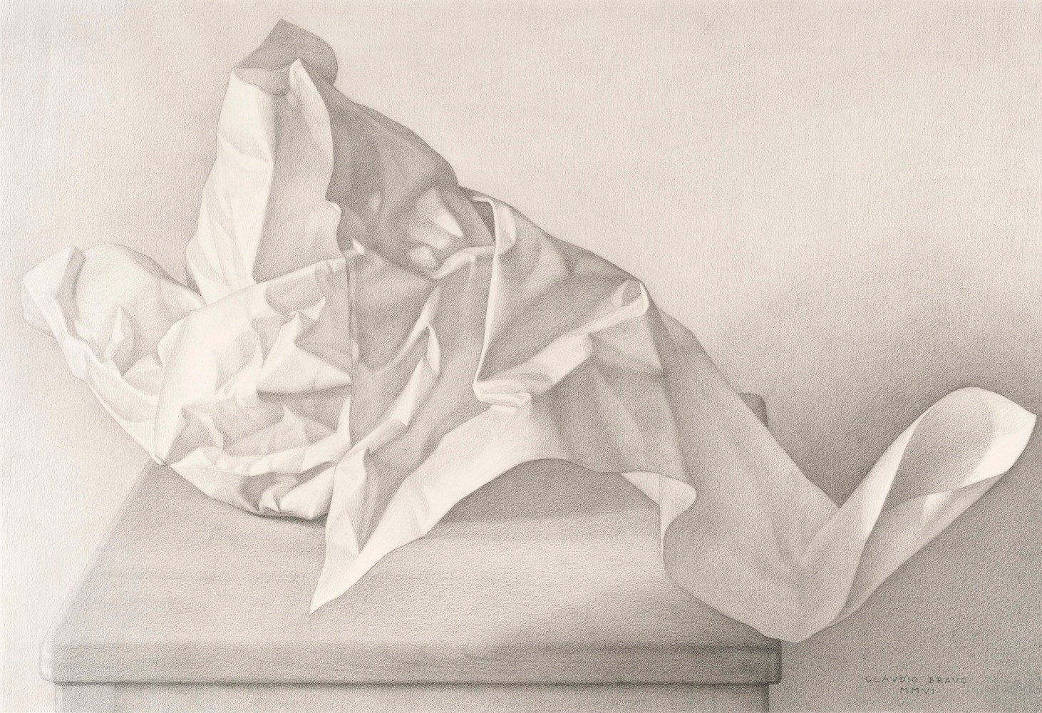 Pencil sketch of crumpled white paper.