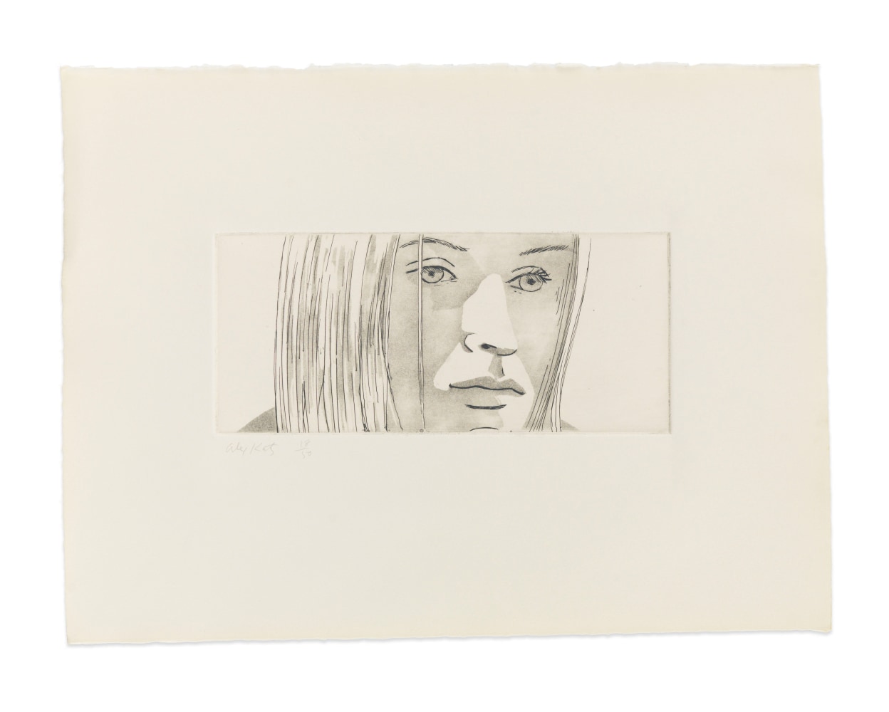 Aquatint by Alex Katz of a portrait of a woman's face