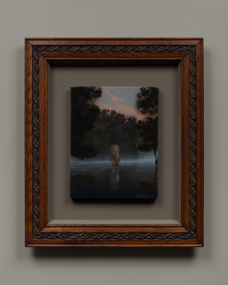 Lady of Shalott #2 (Mass MoCA #321), 2019
polished mixed media on canvas
14 1/4 x 11 1/4 in. / 36.2 x 28.6 cm
framed: 27 x 23 x 1 3/4 in. /&amp;nbsp;68.6 x 58.4 x 4.4 cm