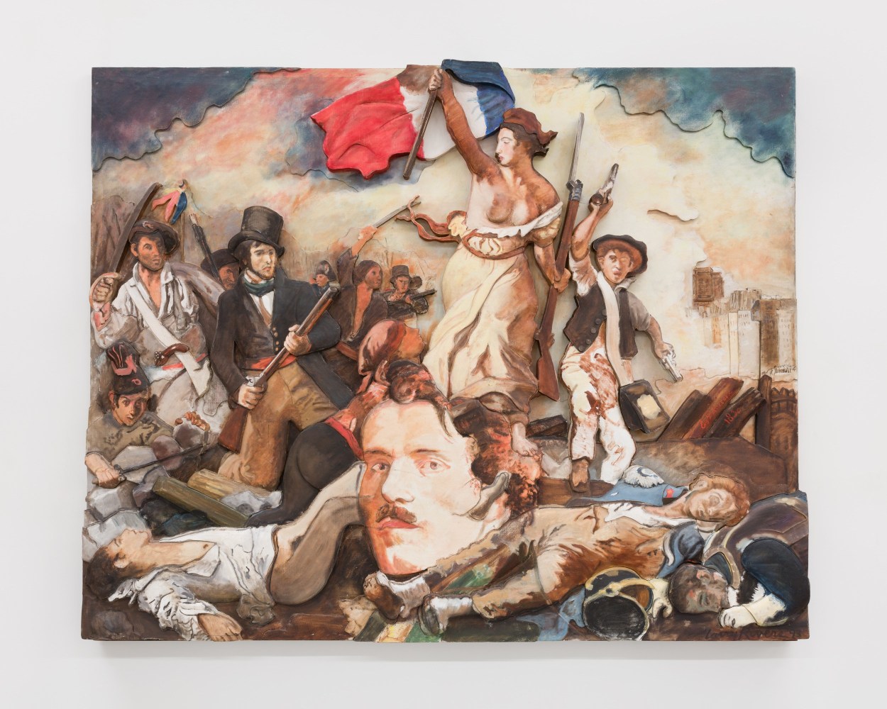 Oil on canvas mounted on sculpted foam board piece by Larry Rivers depicting 1830 painting by Eugene Delacroix's work &quot;Liberty Leading the People&quot;