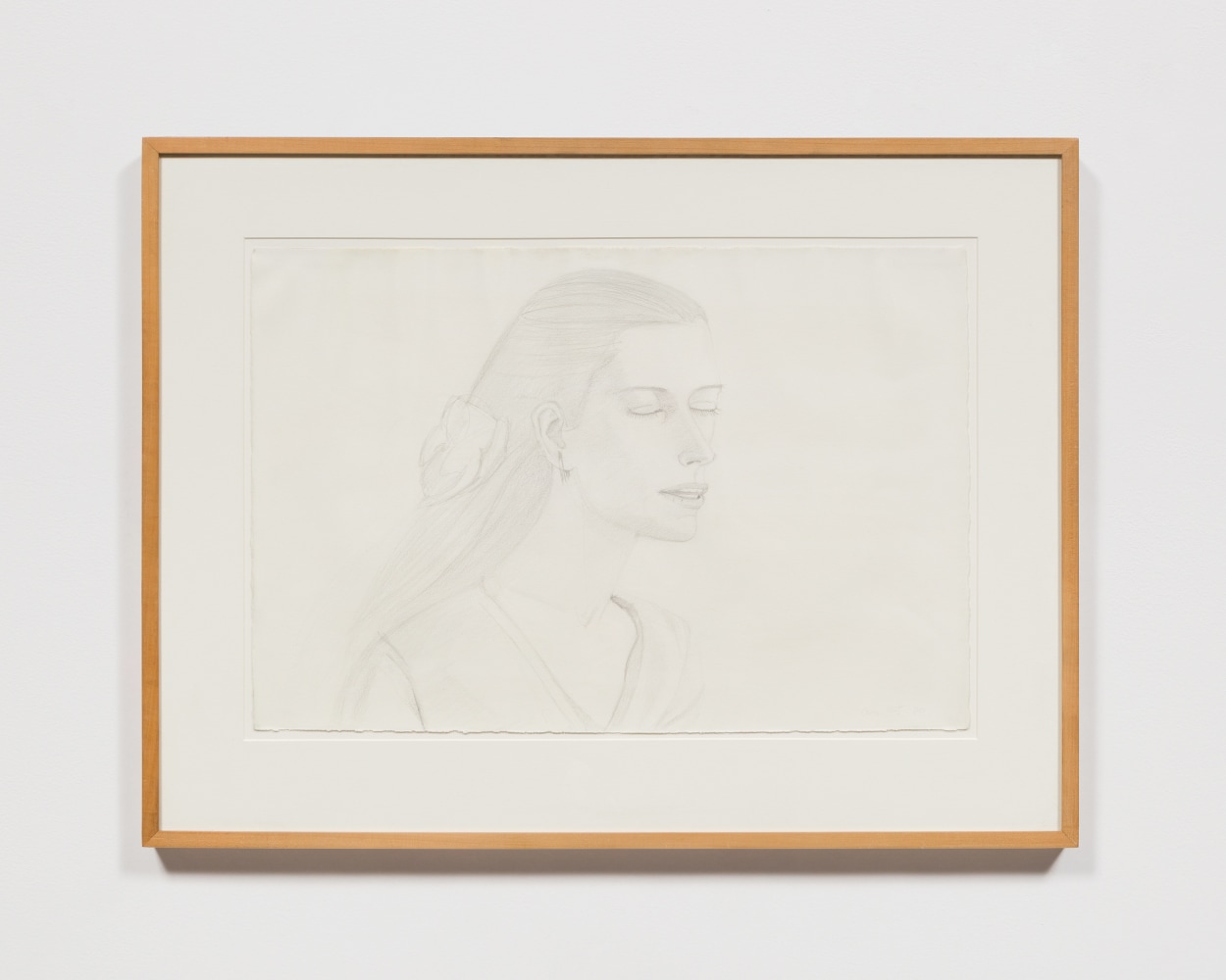 Framed pencil drawing by Alex Katz featuring the side-view of a woman with her eyes closed