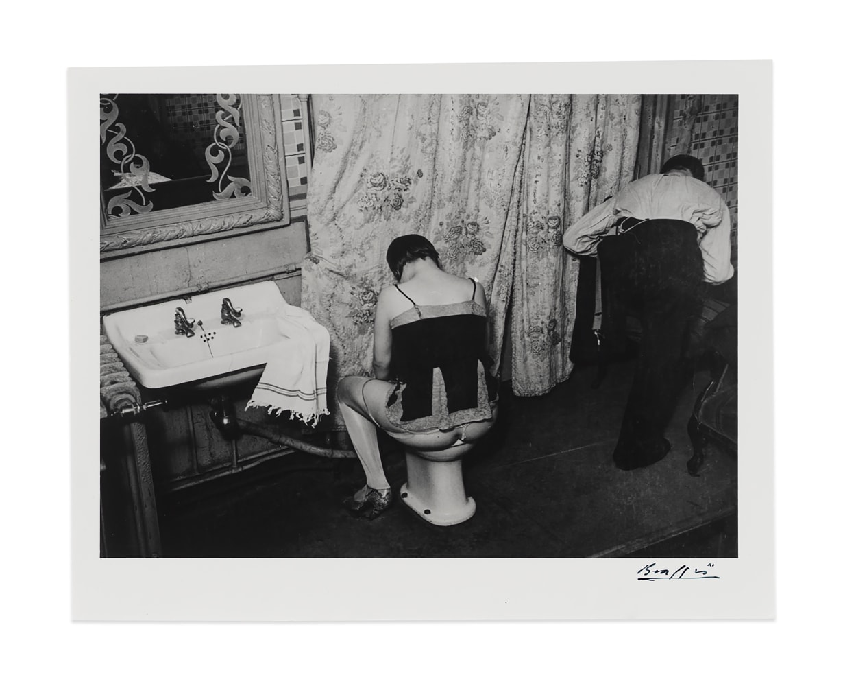 La toilette dans un h&amp;ocirc;tel de passe, rue Quincampoix&amp;nbsp;(Washing up in a brothel, Rue Quincampoix),&amp;nbsp;c. 1932
gelatin silver print on double weight paper
image: 7 11/16 x 10 5/8 in. / 19.5 x 27 cm

sheet: 9 1/8 x 11 3/4 in. / 23.2 x 29.8 cm&amp;nbsp;

recto:&amp;nbsp;signed, lower right&amp;nbsp;

verso:&amp;nbsp;stamped &amp;lsquo;Copyright by BRASSA&amp;Iuml; 19 All Rights Reserved&amp;rsquo;; &amp;lsquo;INTERDICTION DE REPRODUIRE SANS AUTORISATION DE L&amp;rsquo;AUTEUR&amp;rsquo;; &amp;lsquo;Tirage de l&amp;rsquo;Auteur&amp;rsquo;, inscribed &amp;lsquo;Pl. 355&amp;rsquo;; &amp;lsquo;page 107&amp;rsquo;; &amp;lsquo;PN1050&amp;rsquo;&amp;nbsp;