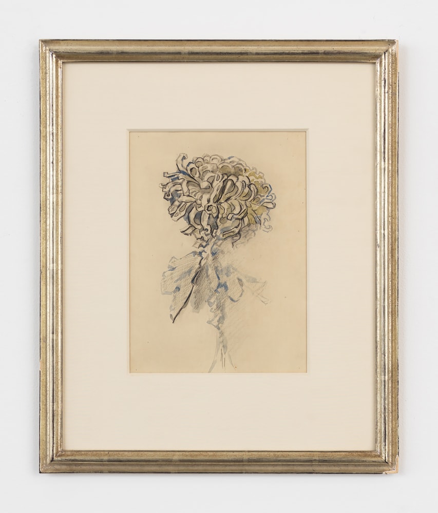 Framed and mounted watercolor and pencil on paper drawing of a chrysanthemum flower by Piet Mondrian