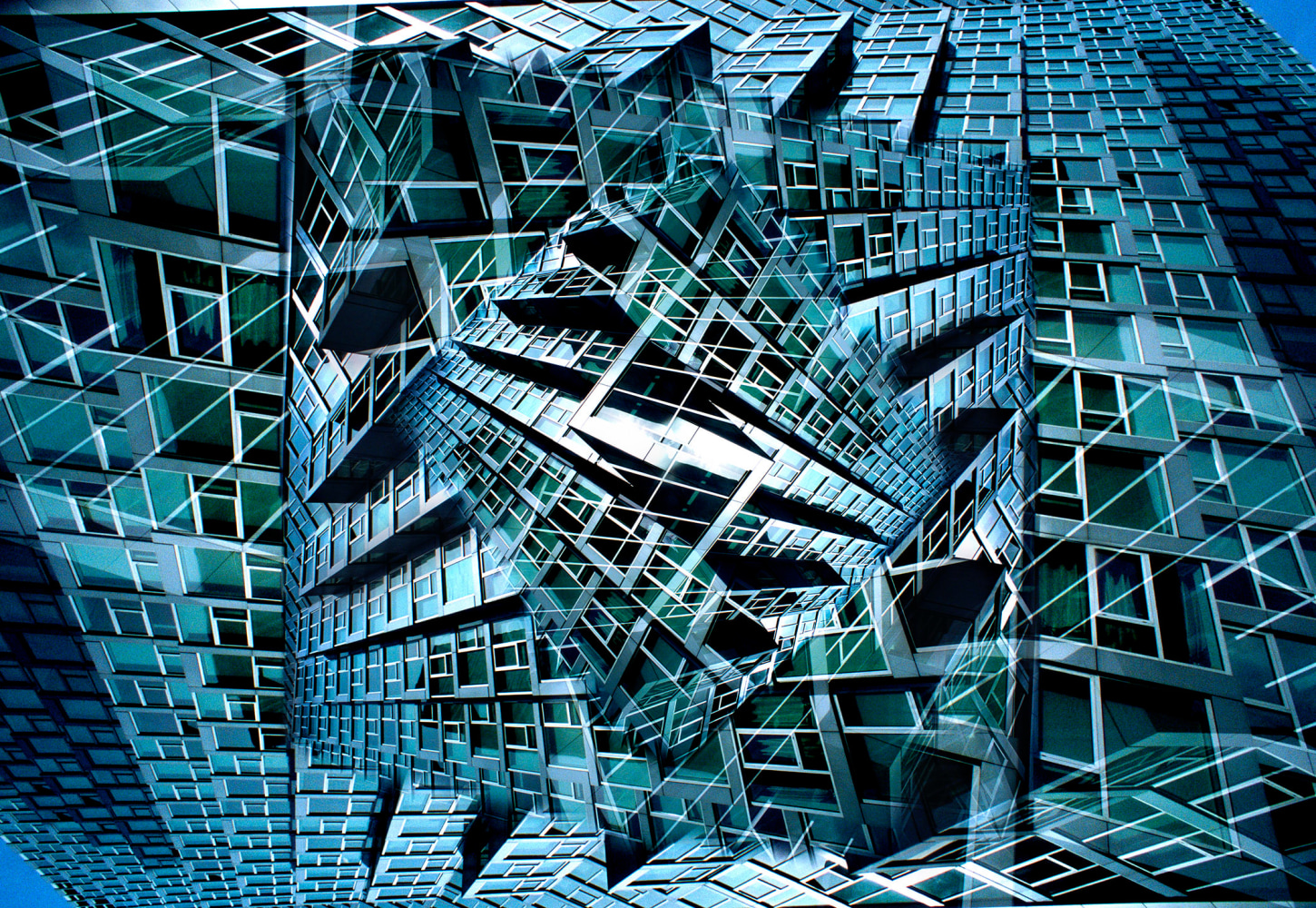 Chromaluxe brilliant print of a kaleidoscopic abstract image featuring a building