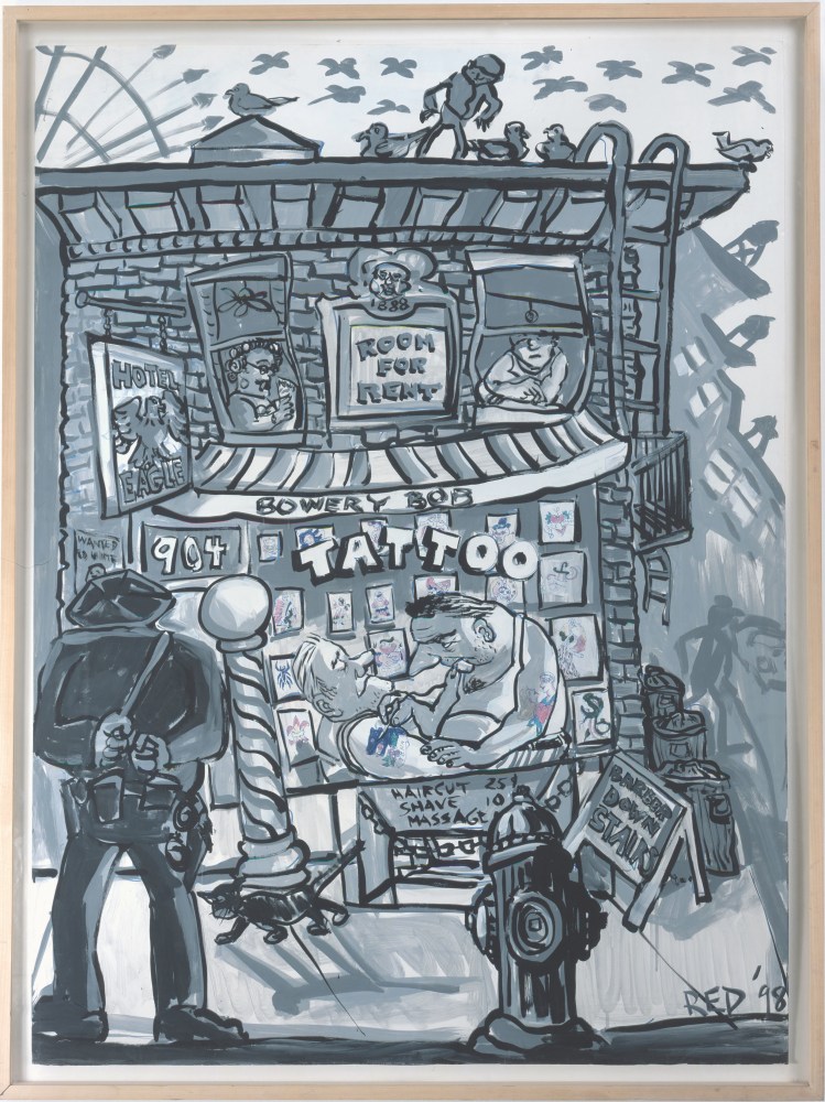 Study for Tattoo Parlor, 1998
acrylic on board
53 x 40 in. / 134.6 x 101.6 cm
framed: 56 1/2 x 43 1/2 x 2 1/2 in. / 143.1 x 110.5 x 6.4 cm&amp;nbsp;

&amp;nbsp;