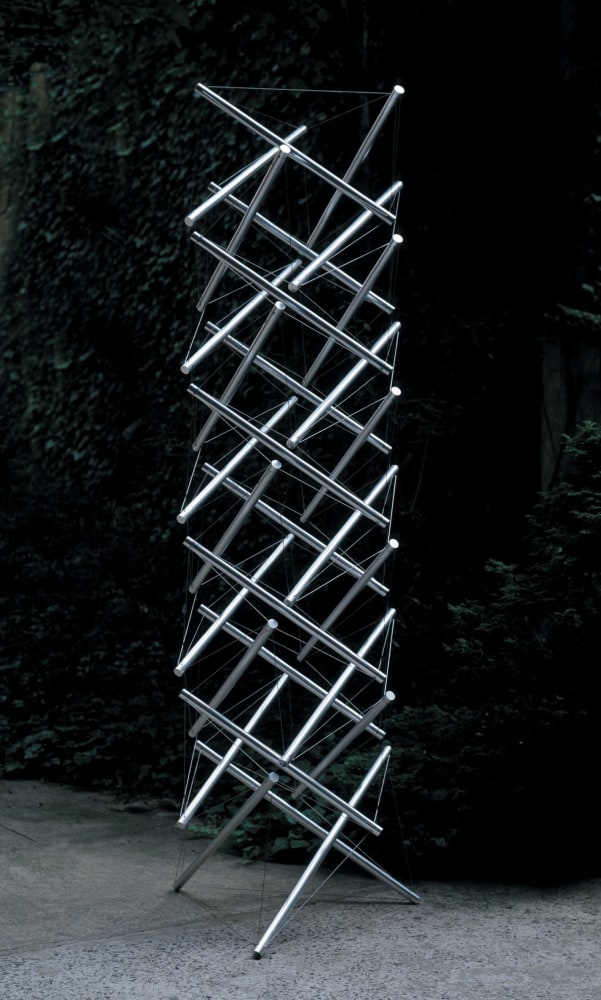 Equilateral Quivering Tower, 1973-1992

chrome-plated brass and stainless-steel cable, edition of 4

102 x 42 x 36 in. / 259.1 x 106.7 x 91.4 cm