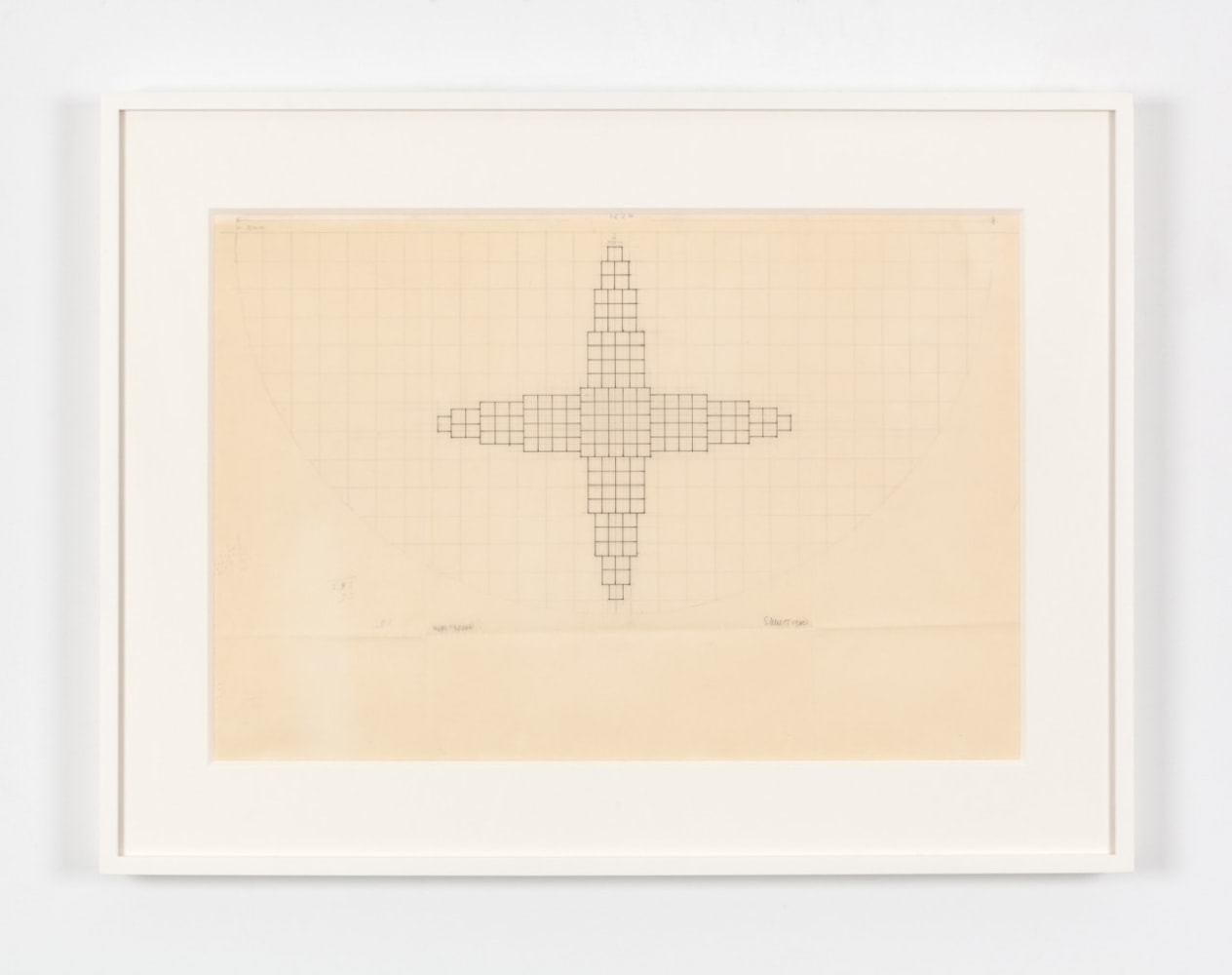 Sol LeWitt Drawing for a Structure, 1980 pencil, pen and ink on wax paper 16 1/8 x 23 1/4 in. (41 x 59.1 cm) frame: 22 x 28 3/4 x 1 1/2 in. (55.9 x 73 x 3.8 cm) signed and dated "S. Lewitt 1980" on recto