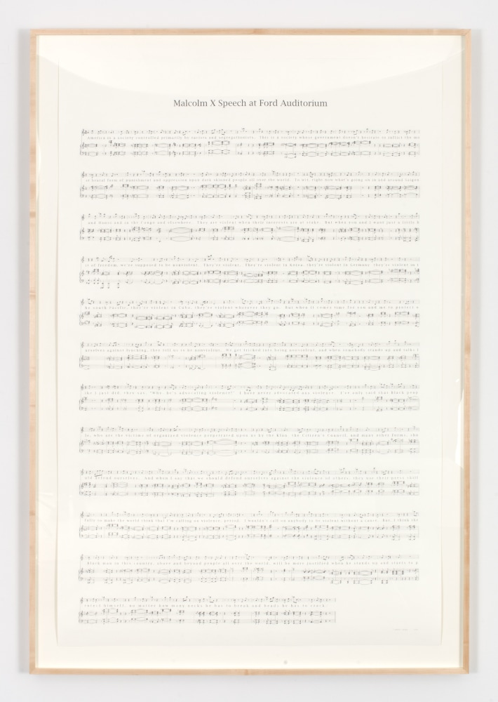 Charles Gaines Manifestos 2: Malcolm X Speech at Ford Auditorium, (1965), 2013 graphite on Rising Barrier Paper 73 1/2 x 48 in. (186.7 x 121.9 cm) framed: 80 3/4 x 55 in. (205.1 x 139.7 cm)