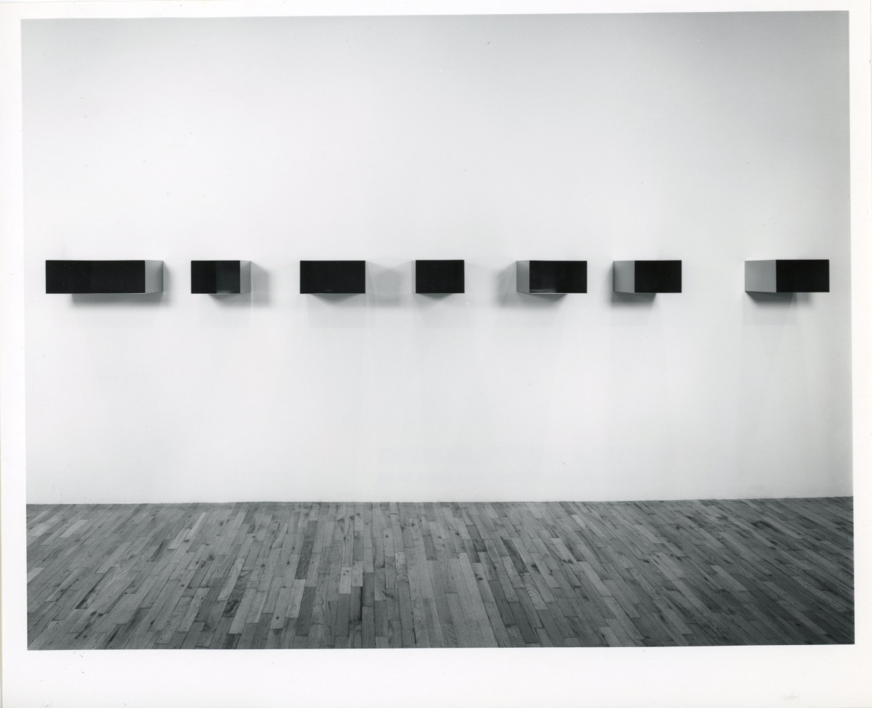 Donald Judd &quot;Untitled&quot; 1974 Stainless steel, Plexiglas (amber). 8&quot; x 16' 1 1/2&quot; x 14&quot;