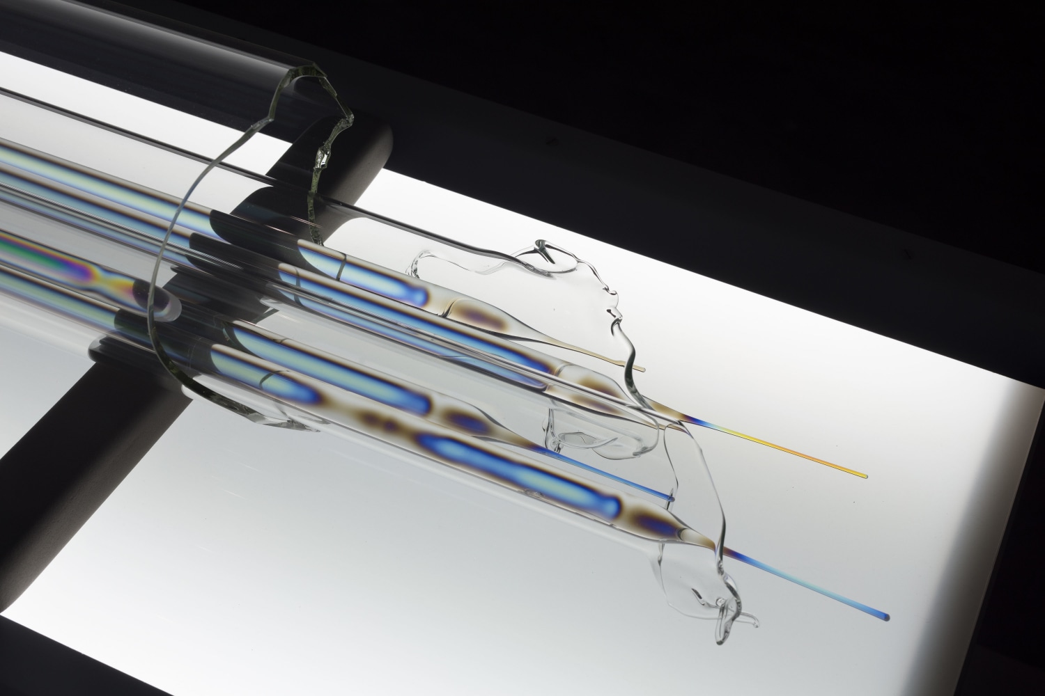 Non-Invasive Procedure, (detail), 2018 adjustable height medical table, light box, three lenses with stainless steel supports, polarized film, plastic and glass overall: 69 1/2 x 48 x 95 in. (176.5 x 121.9 x 241.3 cm)