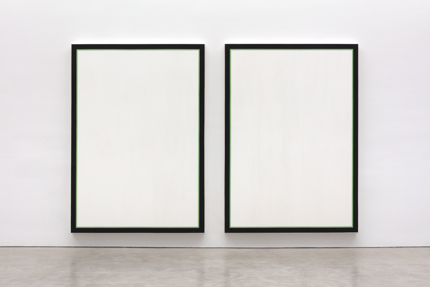 Jo Baer Untitled (Vertical Flanking Diptych - Green), 1966-74 oil on canvas, two panels each: 96 x 68 x 3 3/8 in. (243.8 x 172.7 x 8.6 cm) overall: 96 x 148 x 3 3/8 in. (243.8 x 375.9 x 8.6 cm)